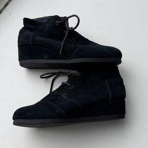 Toms black suede wedge tie booties-3